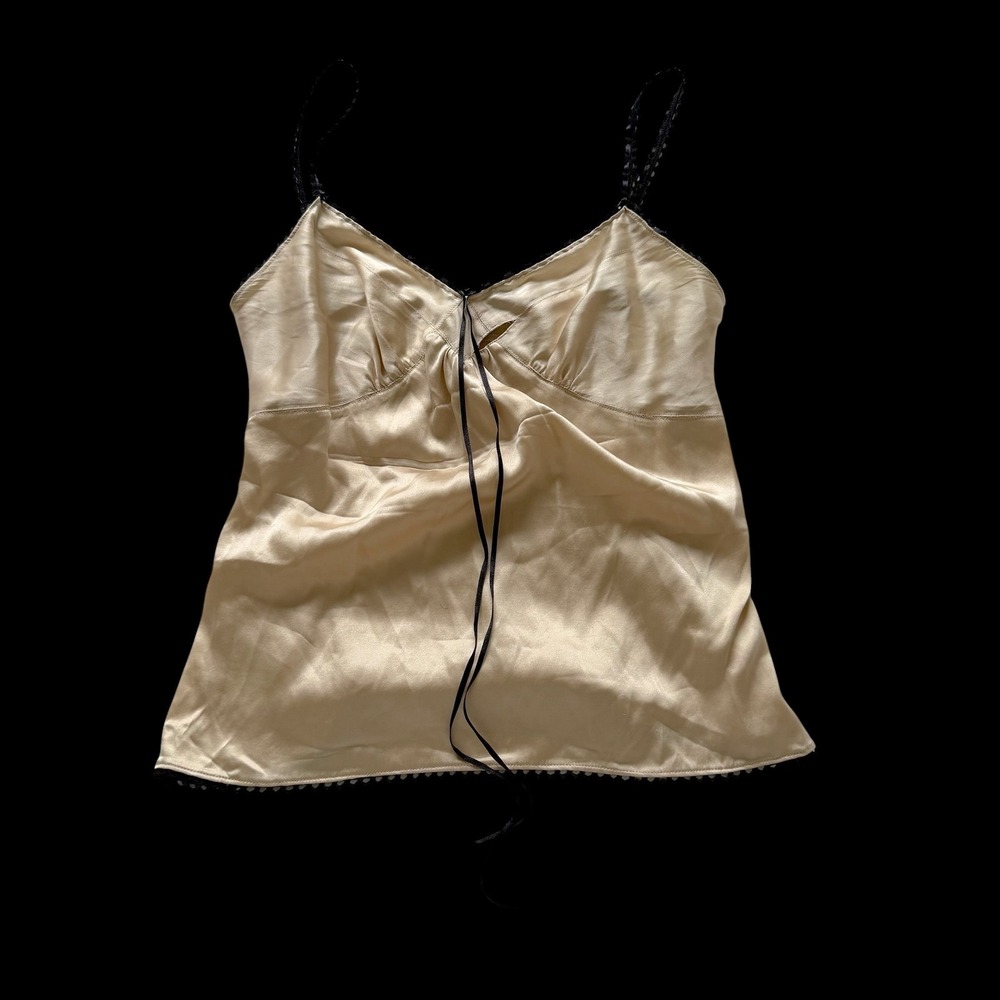 Y2K Express Design Studio Silk Blend Camisole Top Beige Lace Trim Sz 8 Hole